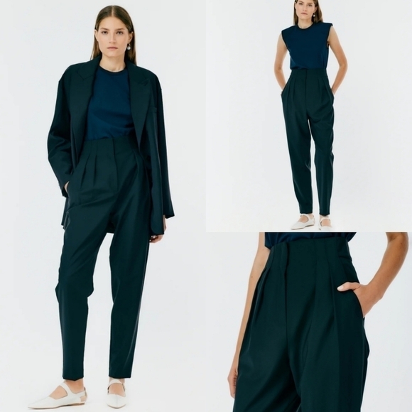 New Tibi Tropical Wool Blend Yasmeen High Waisted Black Trouser Pants NWT Size 4 - Picture 1 of 16